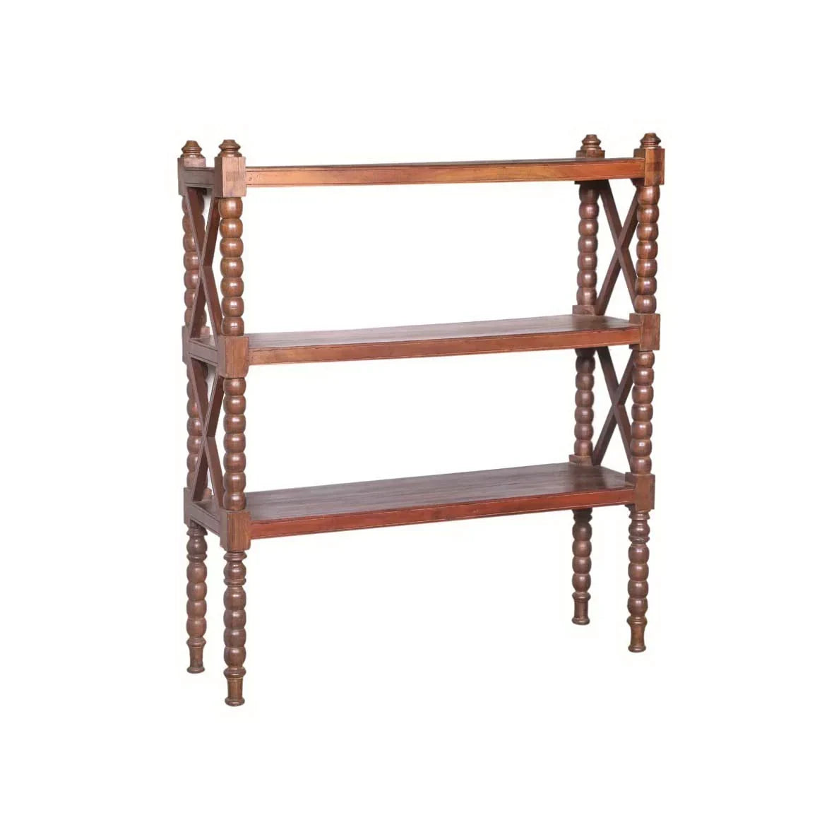Low Solid Wood Shelving Unit - Handcrafted 150cm Mango Wood Bookshelf with Spindle Detail