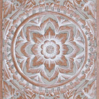 hand carved wall panel, mango wood wall art, triptych wall panel, natural wood panel, whitewashed panel, three panel wall art, square wall panel, jali carved panel, openwork wall hanging, lotus medallion panel, acanthus wall art, heritage wall art, indian furniture, living room wall art, bedroom wall decor, home office wall panel, decorative wall panel, handmade wall art, artisan made panel, premium wood art, quality wood decor, durable wall panel, solid wood panel, timeless wall art, elegant panel, stateme
