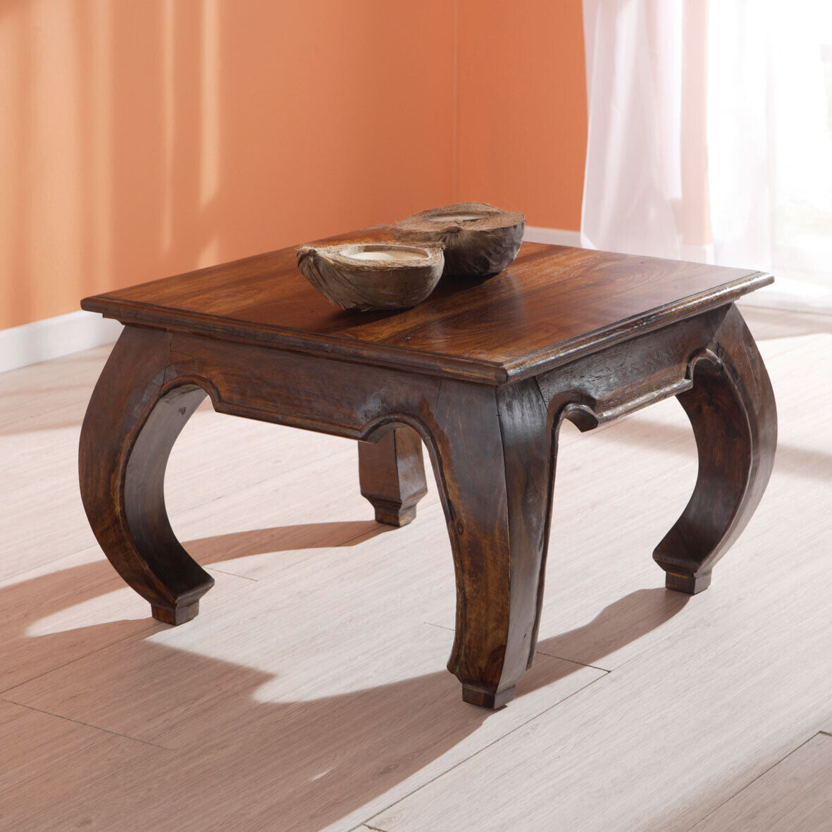 Opium Small Square Solid Rosewood Coffee Table - Handcrafted Sheesham Wood 60x60 Side Table