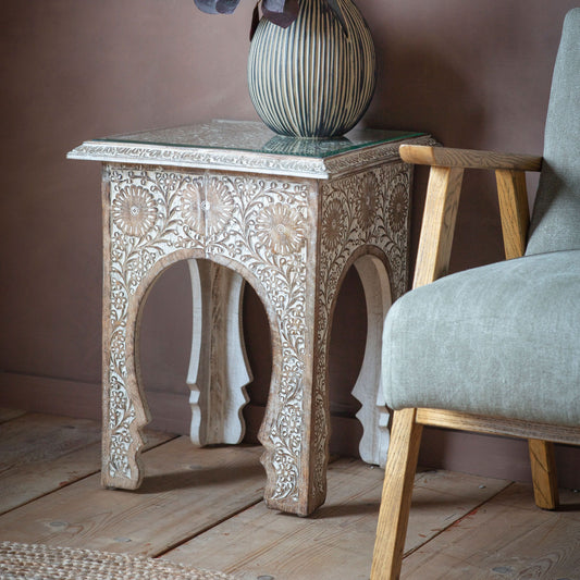 Indian Handcarved Mango Wood Bedside Table : Perfect Addition to Your Bedroom/living room - J.L.HOME DECOR
