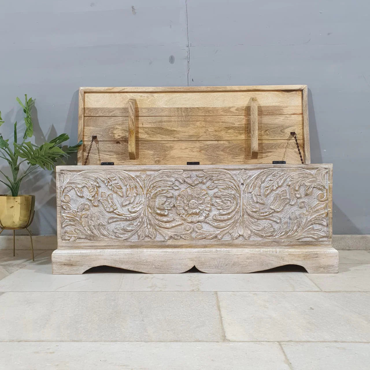 hand carved blanket box, mango wood trunk, rustic white blanket box, two tone trunk, natural top box, blanket trunk, linen chest, indian furniture, bedroom blanket box, living room trunk, entryway chest, storage bench, coffee table trunk, handmade blanket box, artisan made trunk, premium wood chest, quality wood furniture, durable trunk, sturdy blanket box, timeless chest, elegant trunk, statement blanket box, heirloom chest, coastal trunk, farmhouse blanket box, shabby chic chest, vintage trunk, rustic bla