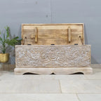 hand carved blanket box, mango wood trunk, rustic white blanket box, two tone trunk, natural top box, blanket trunk, linen chest, indian furniture, bedroom blanket box, living room trunk, entryway chest, storage bench, coffee table trunk, handmade blanket box, artisan made trunk, premium wood chest, quality wood furniture, durable trunk, sturdy blanket box, timeless chest, elegant trunk, statement blanket box, heirloom chest, coastal trunk, farmhouse blanket box, shabby chic chest, vintage trunk, rustic bla