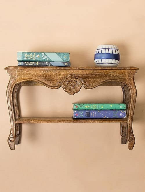 Mini Mango Wood Table Handcrafted Wall Shelf (L:19.29in, W: 5.9in, H:11.8in)