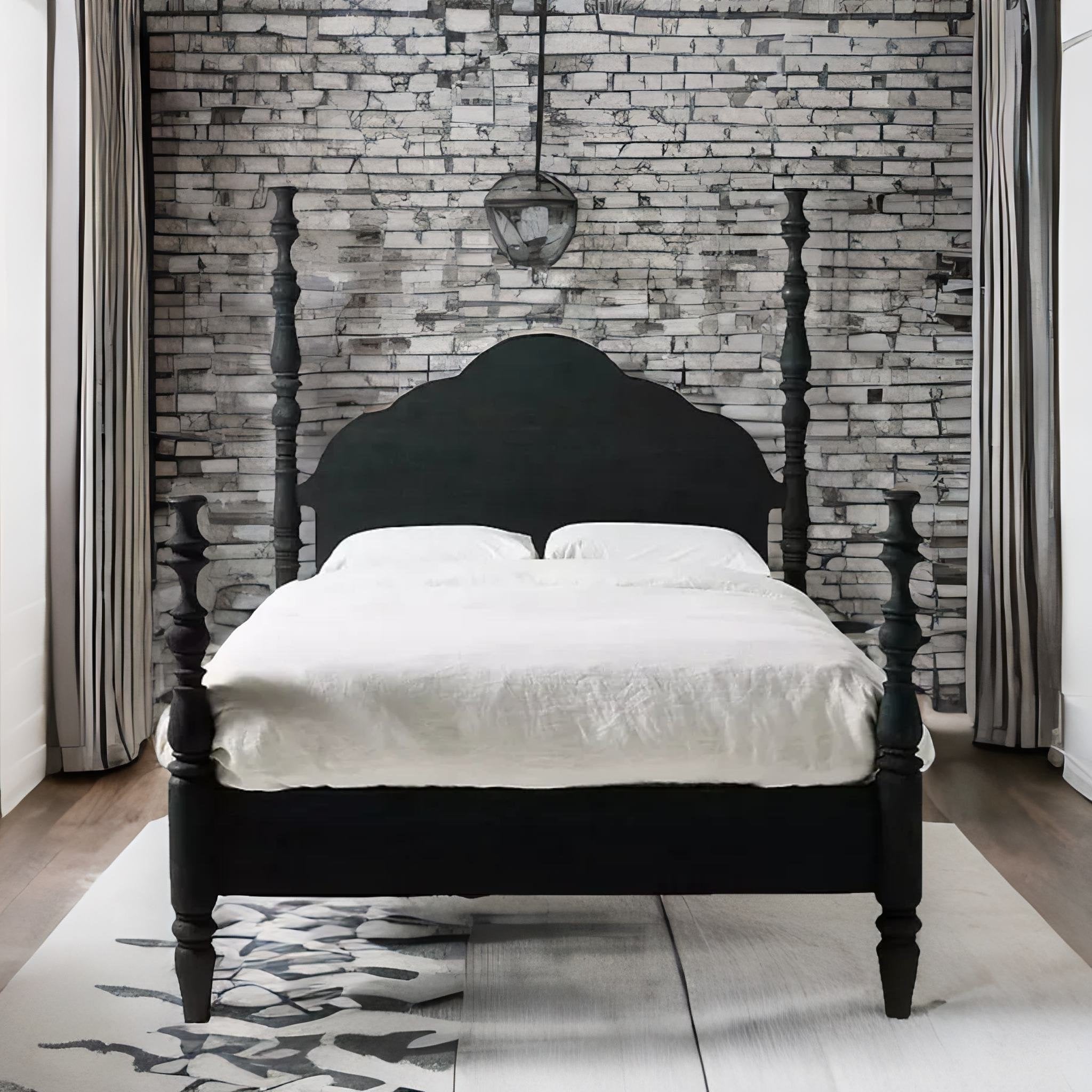 Contemporary Luxe 4-Poster Bed Sheesham Wood | Black Finish Masterpiece