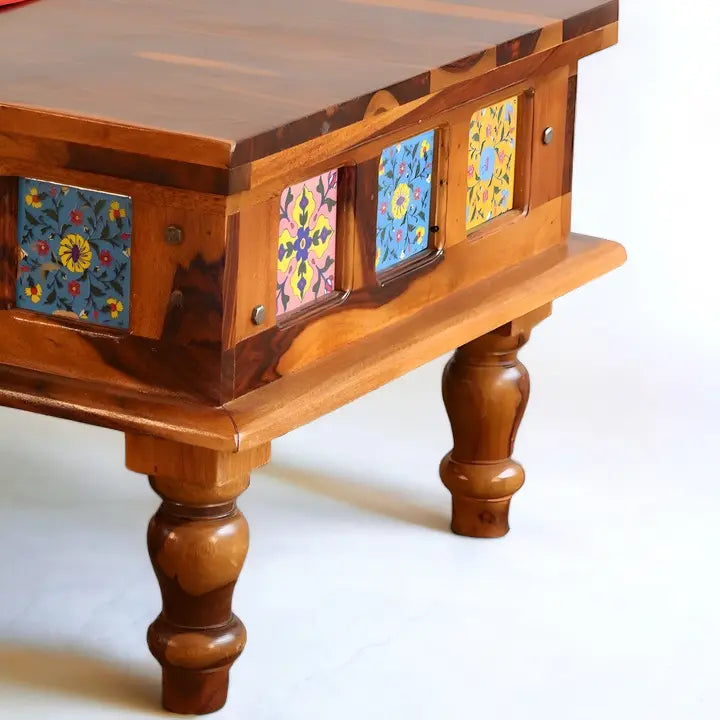 mid century coffee table/center table for living room/Coffee Table Rajasthani art Solid  Wood coffee table  antique finish jlhomedecor2021.myshopify.com