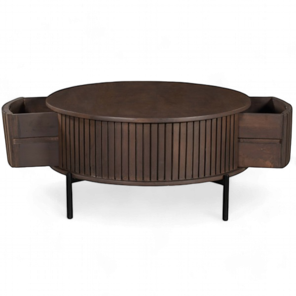 Dark Wood Coffee Table/Storage Coffee Table/Walnut Round Two Drawer Coffee Table