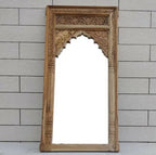 hand carved mirror, wooden frame mirror, brown mirror, natural wood mirror, full length mirror, floor mirror, wall mirror, mehrab arch mirror, arched mirror, carved frame mirror, decorative mirror, indian furniture, entryway mirror, bedroom mirror, dressing mirror, handmade mirror, artisan made mirror, premium wood mirror, quality mirror, durable mirror, sturdy mirror, timeless mirror, elegant mirror, statement mirror, ornate mirror, unique mirror, sculptural mirror, focal piece mirror, handcrafted in india