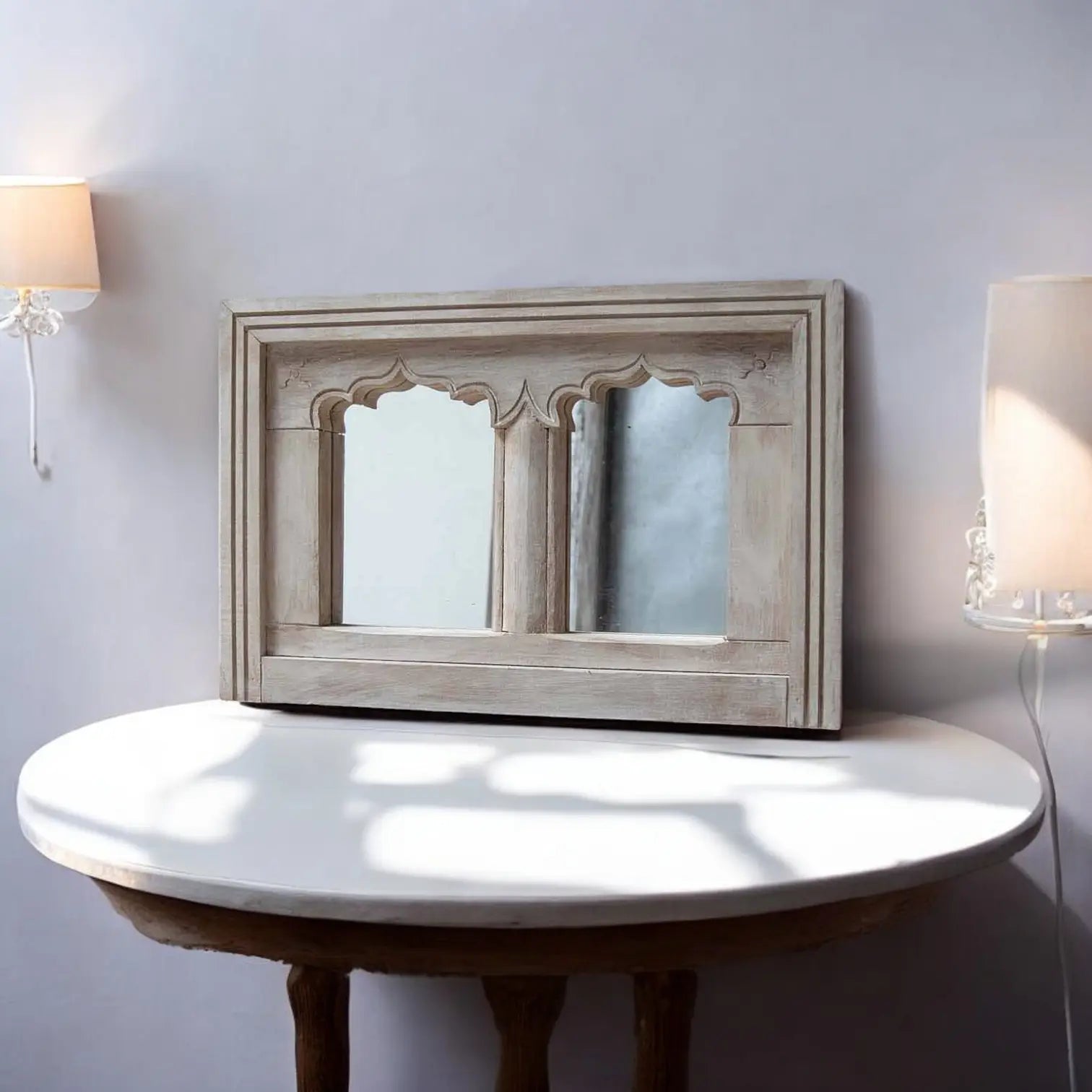 Temple Mirror Hand-Carved White Elegance Mirror  antique design jlhomedecor2021.myshopify.com