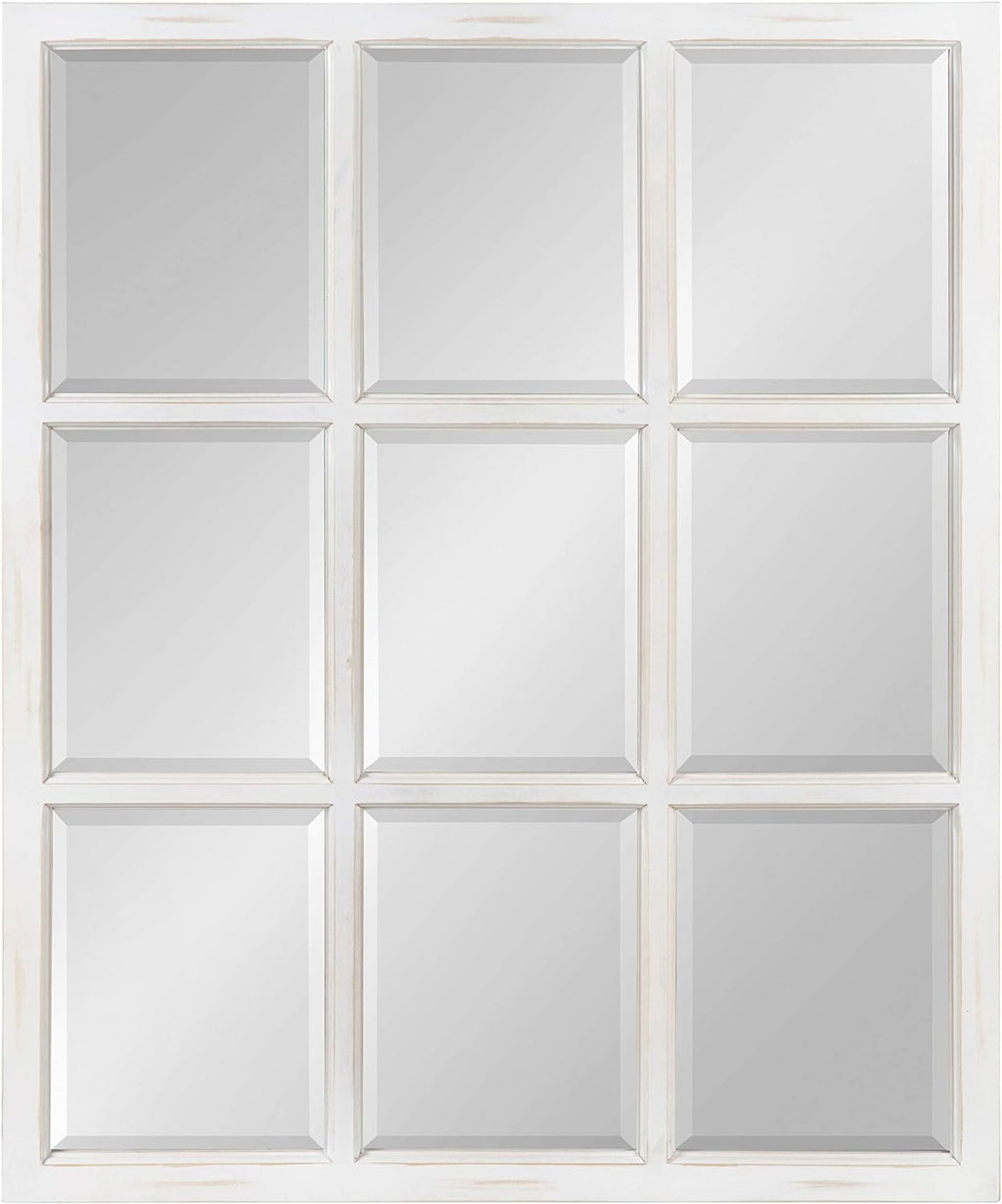 9-Panel Windowpane Wood Wall Mirror, 26 x 22 Inches