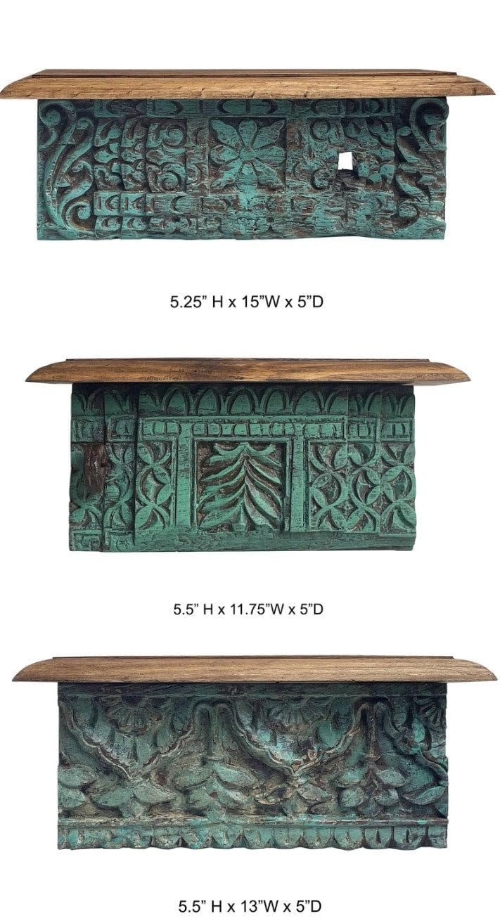 Handcrafted Set of 3 Antique Wooden Wall Shelves – Vintage Carved Living Room Decor