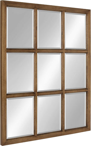 9-Panel Windowpane Wood Wall Mirror, 26 x 22 Inches