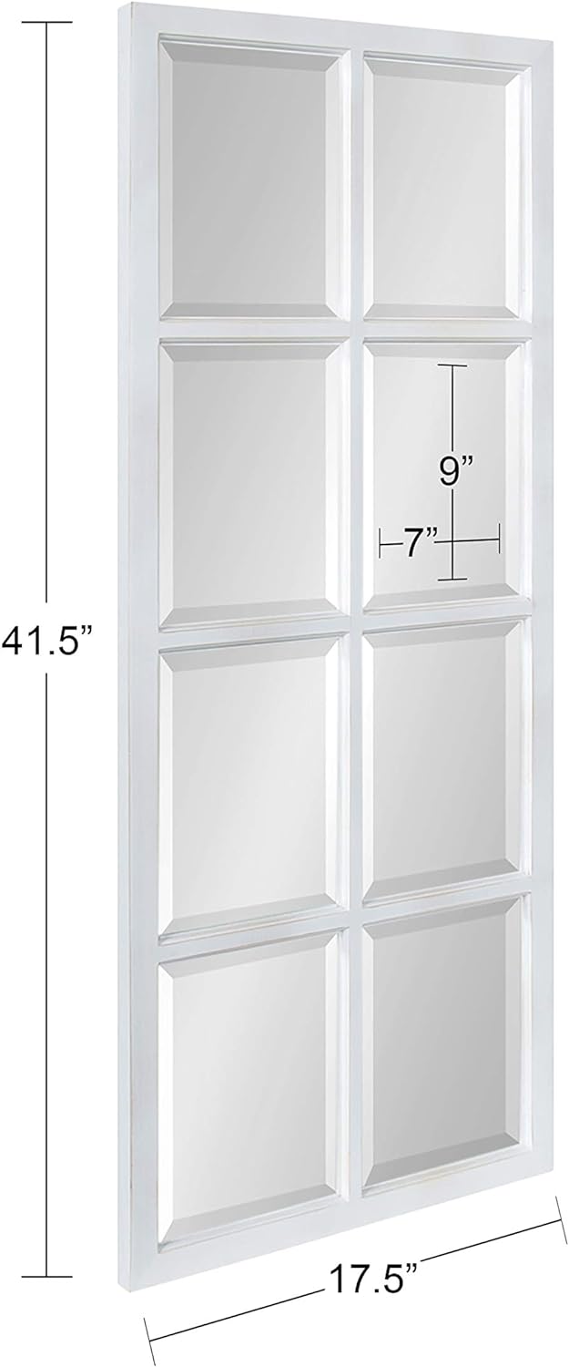 8-Panel Windowpane Wood Wall Mirror, 18 x 42 Inches