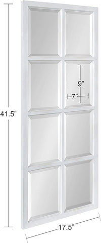 8-Panel Windowpane Wood Wall Mirror, 18 x 42 Inches