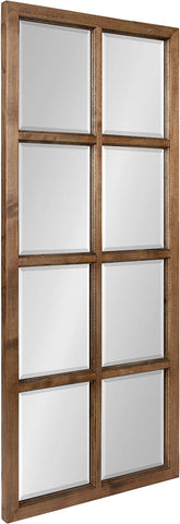 8-Panel Windowpane Wood Wall Mirror, 18 x 42 Inches