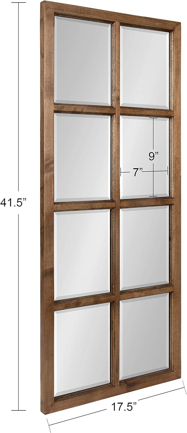 8-Panel Windowpane Wood Wall Mirror, 18 x 42 Inches