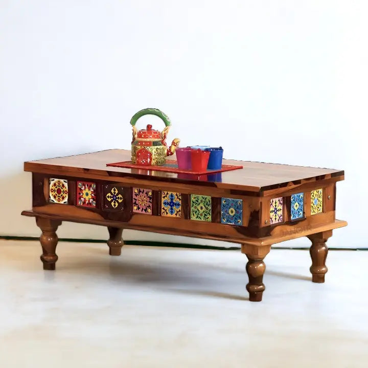 mid century coffee table/center table for living room/Coffee Table Rajasthani art Solid  Wood coffee table  antique finish jlhomedecor2021.myshopify.com