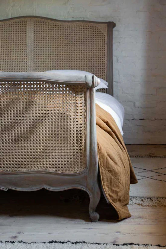 Colonial Reverie Antique Rattan Solid Wood Bed – Rustic White Finish, All Sizes by J.L.HOME DECOR