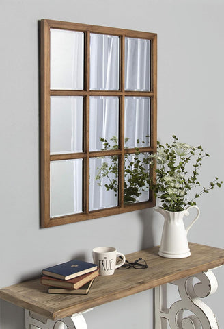 9-Panel Windowpane Wood Wall Mirror, 26 x 22 Inches