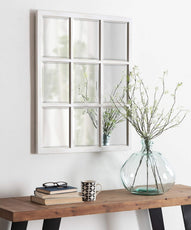 9-Panel Windowpane Wood Wall Mirror, 26 x 22 Inches