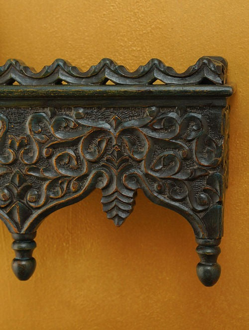 Handmade Indian Vintage Handcarved Wooden Wall Shelf || Original Hand Crafted Engraved by Artisan's of jodhpur - J.L.HOME DECOR