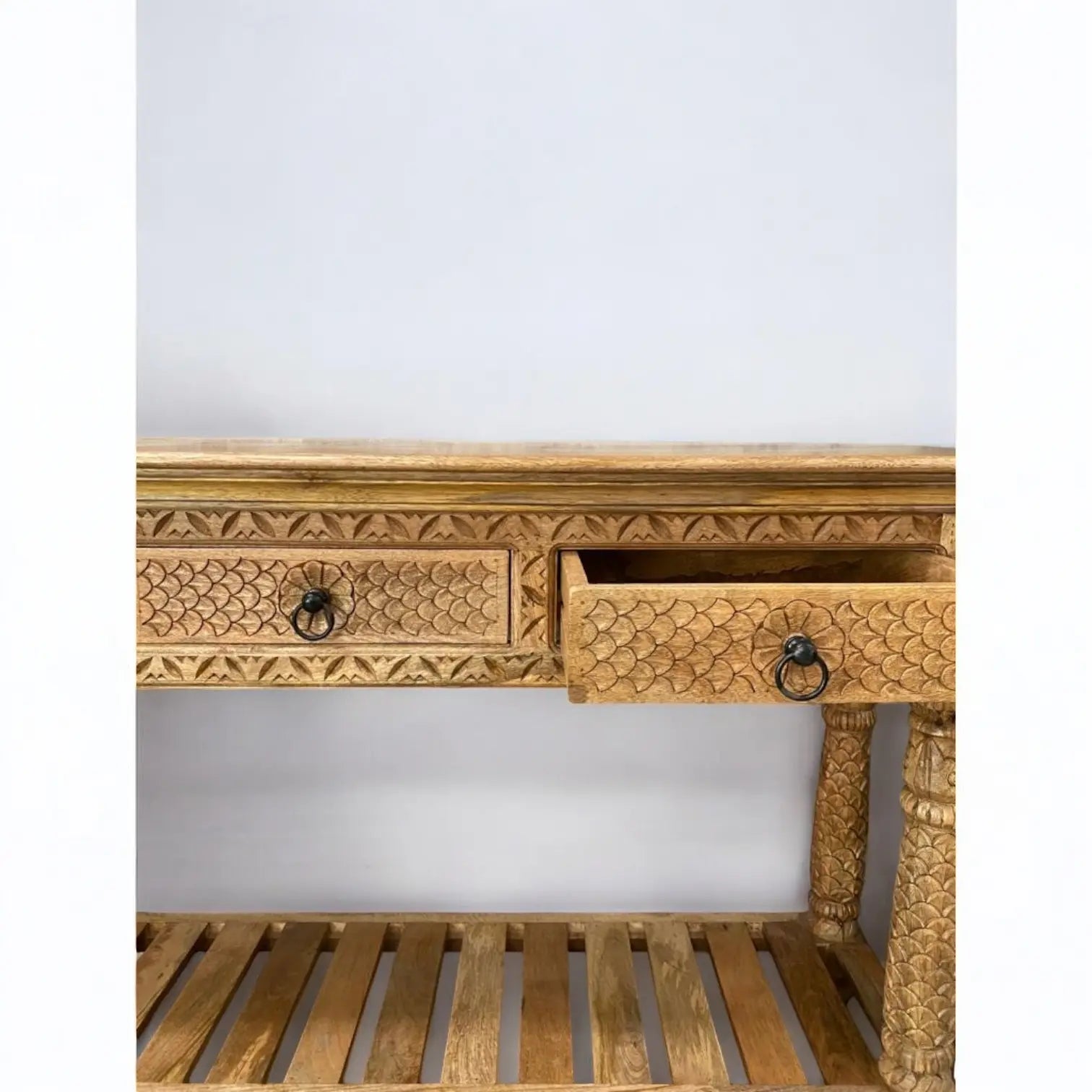 Handcrafted 4 Drawer Solid Wood Console Table with Carved Detailing Console Table  4-Drawer Console Table jlhomedecor2021.myshopify.com