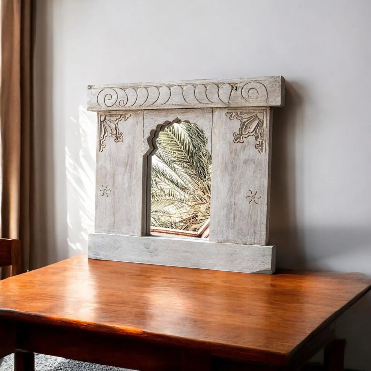 Temple Mirror H Frame White Hand Carved Mirror  antique design jlhomedecor2021.myshopify.com