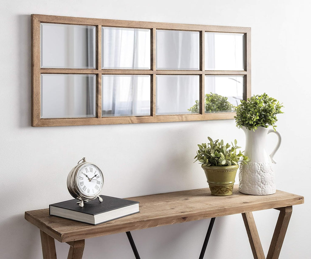 8-Panel Windowpane Wood Wall Mirror, 18 x 42 Inches