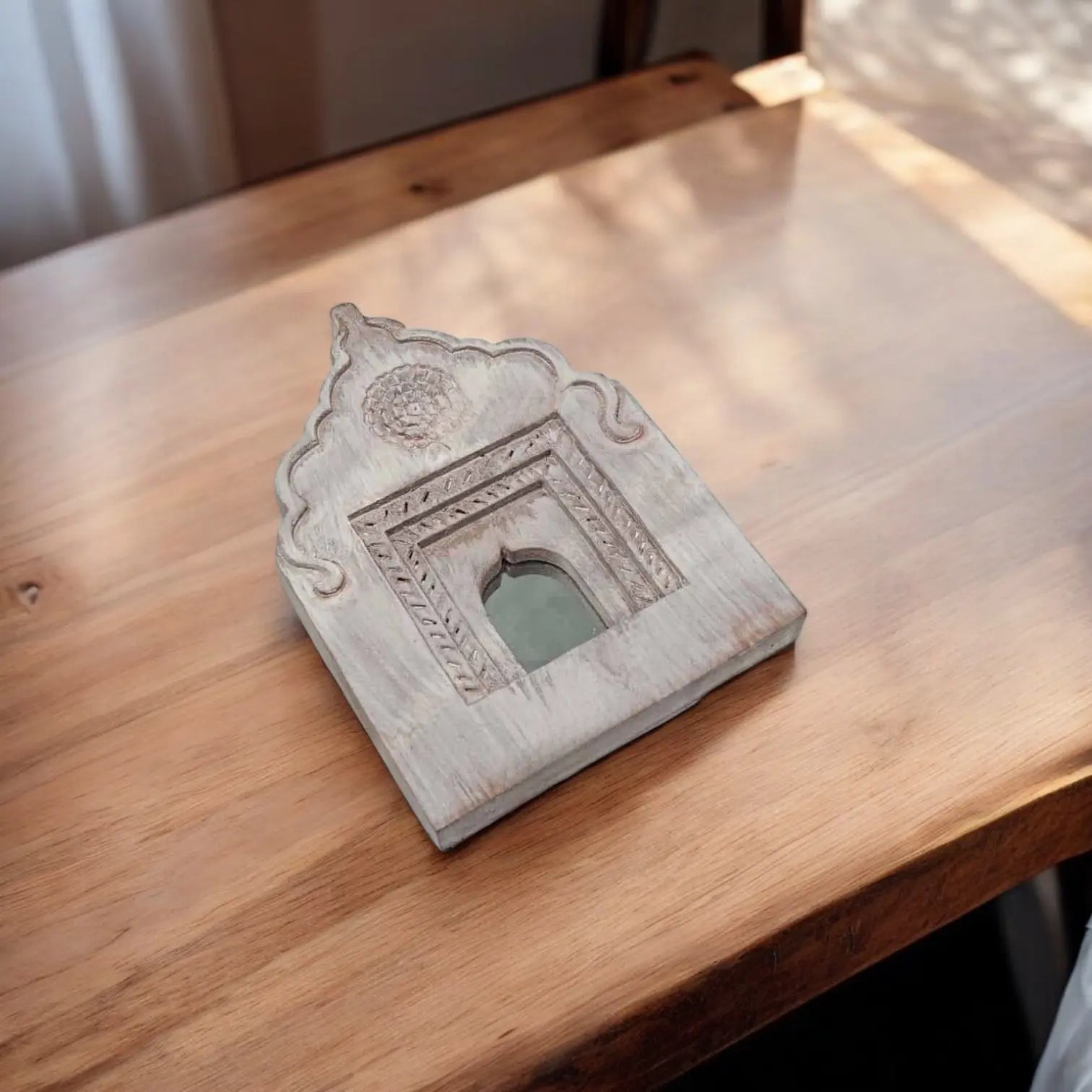 Temple Mirror Flower - White Hand-Carved Mirror  architectural design jlhomedecor2021.myshopify.com