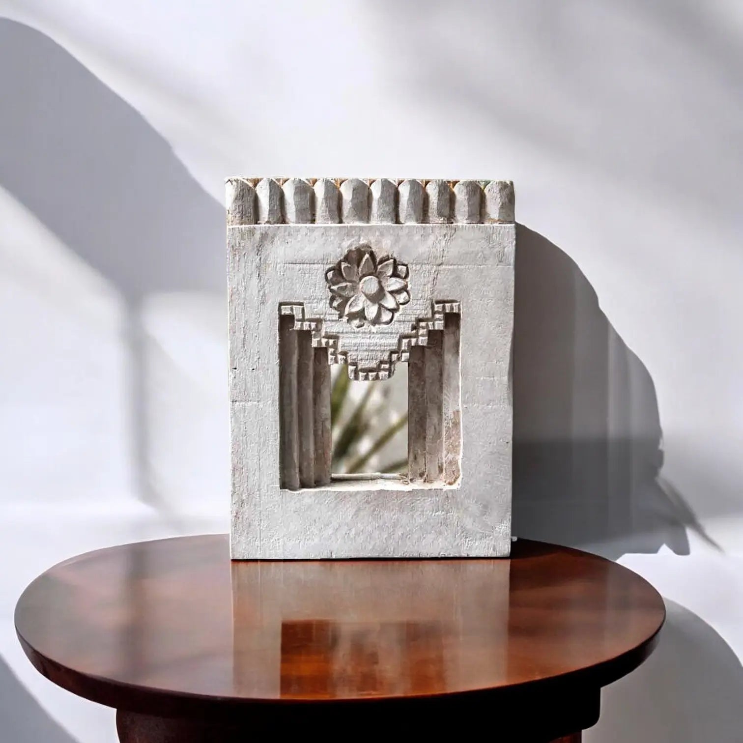 Temple Mirror - White Hand-Carved Mirror  architectural design jlhomedecor2021.myshopify.com