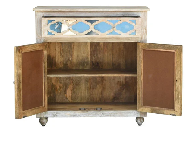 hand carved cabinet, mango wood cabinet, distressed cabinet, 1 drawer cabinet, 2 door cabinet, moroccan style cabinet, lattice carved cabinet, openwork cabinet, indian carved furniture, storage cabinet, dining room cabinet, living room cabinet, bedroom cabinet, entryway cabinet, accent cabinet, statement cabinet, compact cabinet, handmade cabinet, artisan made cabinet, premium wood cabinet, quality wood furniture, durable cabinet, sturdy cabinet, timeless cabinet, elegant cabinet, heirloom cabinet, global s