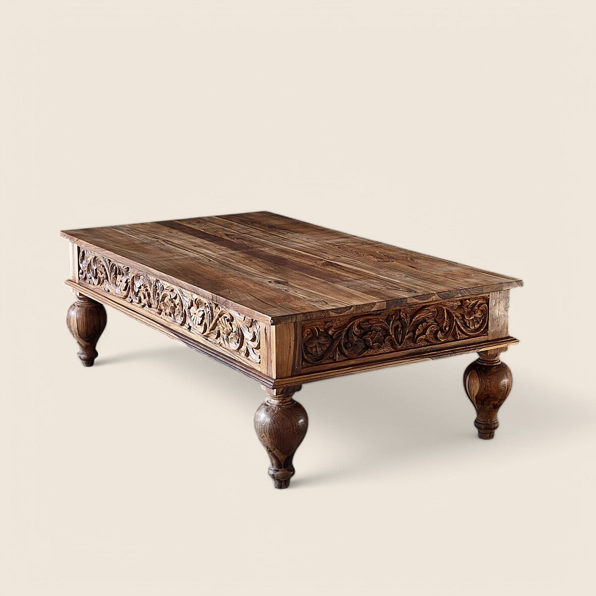Antique wooden center table with rustic design