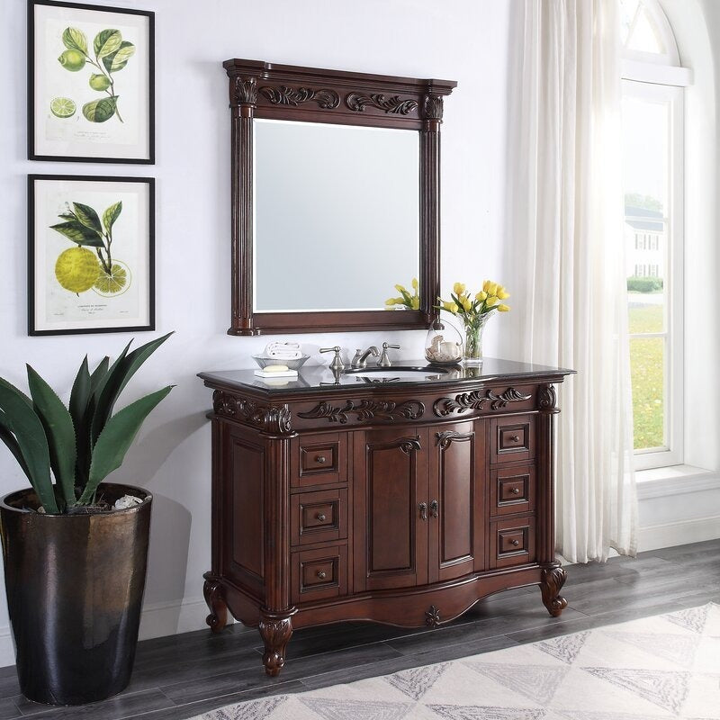 Regal Elegance Antique Mirror | Hand-Carved Mango Wood Frame
