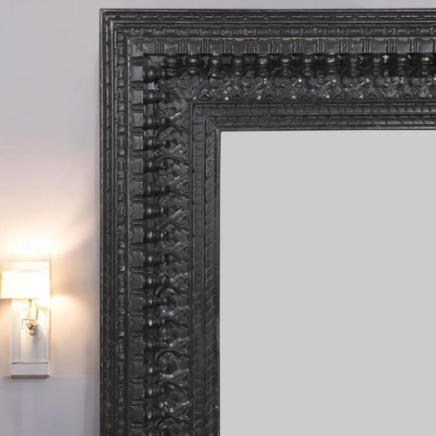 Antique mirror wall | big vintage mirror | carved wood wall hanging | jharokha wall decor | Black Hand Carved Wall Mirror Jharokha Mirror  antique mirror frames jlhomedecor2021.myshopify.com