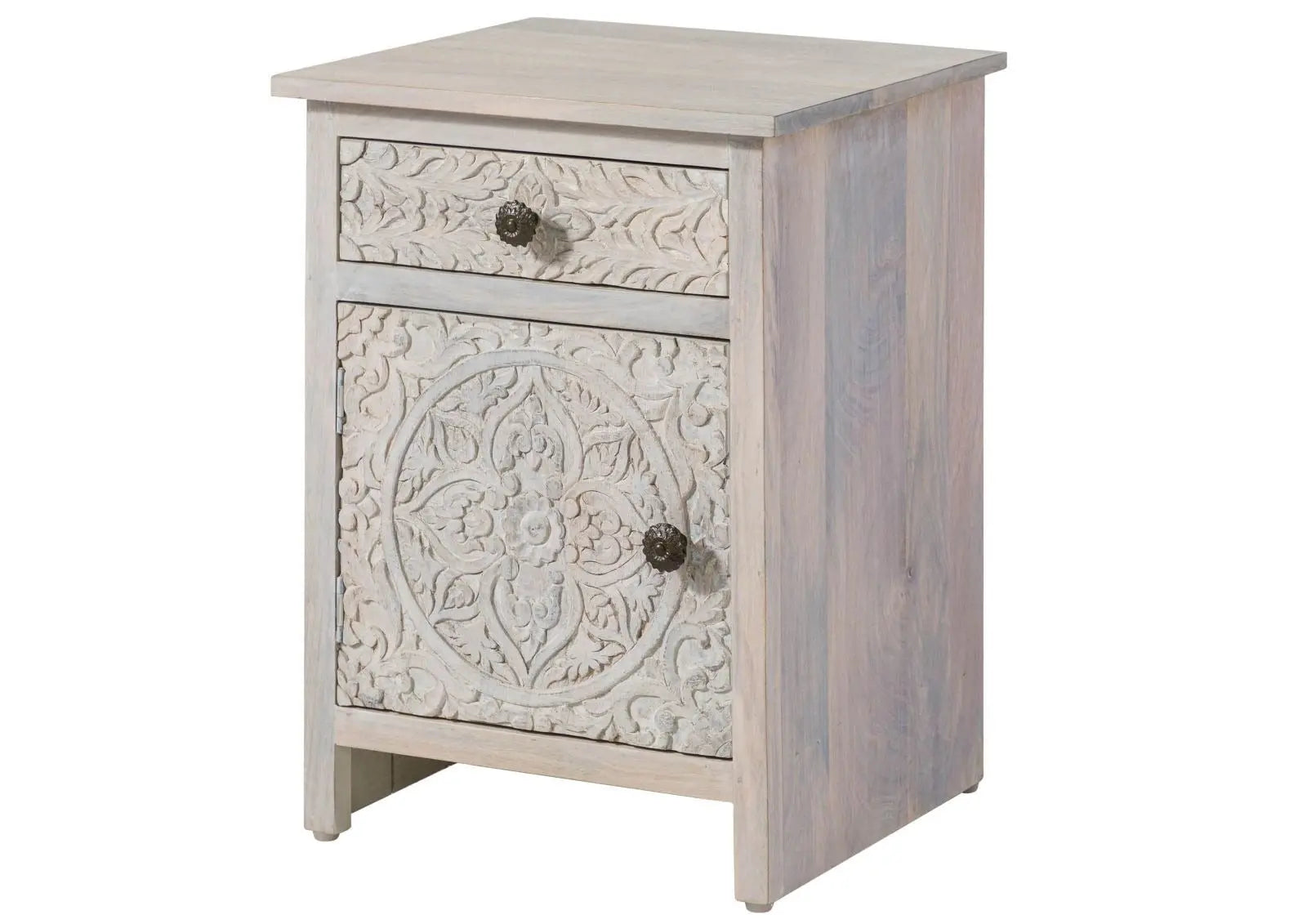 Bedside table (door hinged left) Mango 45x40x60 white Bedside Table 45cm x 40cm x 60cm carved bedside table jlhomedecor2021.myshopify.com