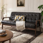 Wooden Black Leather Sofa |black couch sofa|black leather|black leather sofa set|black sofa set|black couch set|sofa|3 seater sofa|wooden sofa|living room sofa,