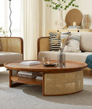 "Modern rattan coffee table paired with a stylish cane coffee table, showcasing intricate designs. Wooden center table design with a glass top, square center table design, and nesting coffee table options displayed. Featuring coffee tables with stools, small coffee tables for compact spaces, and elegant round coffee table designs. Highlighting modern tea table design, wooden centre table for living room, and coffee table with storage. The setup includes sofa table with glass, small table for living room, an