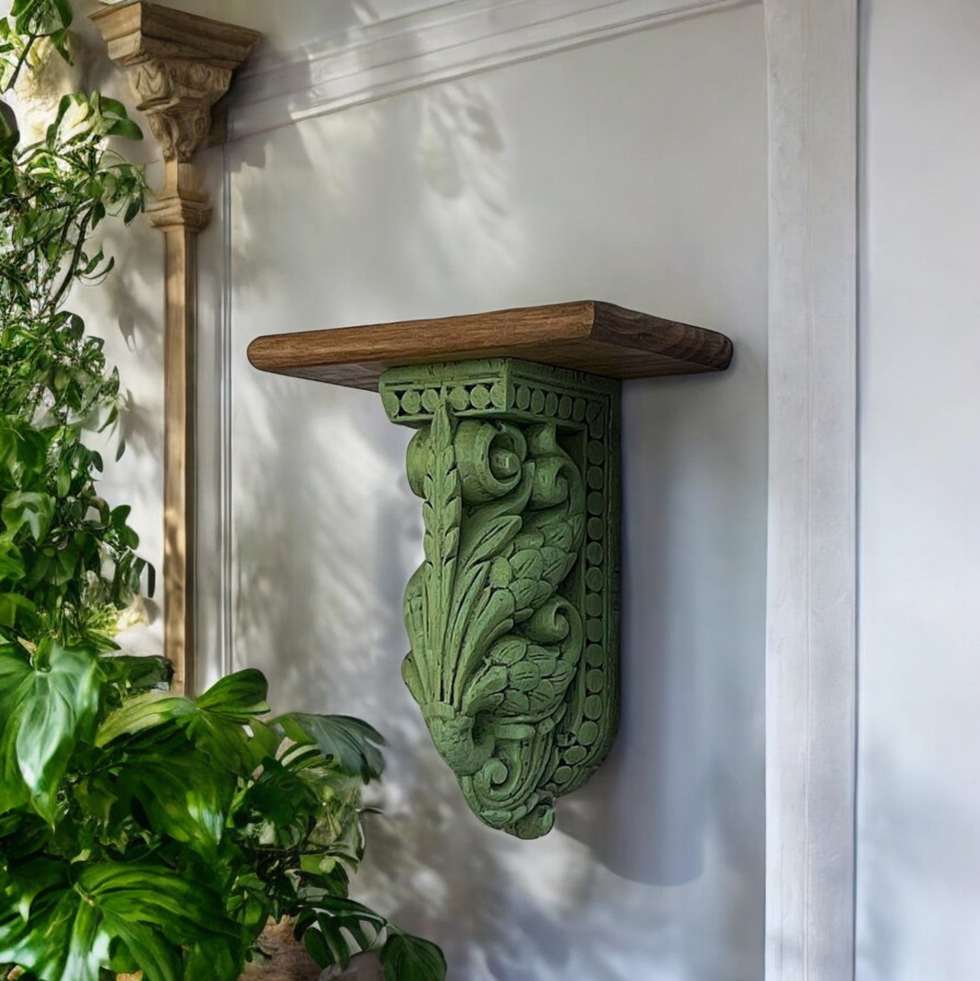 "Decorative wall shelves with vintage carved design, reflecting the craftsmanship of Rajasthan."