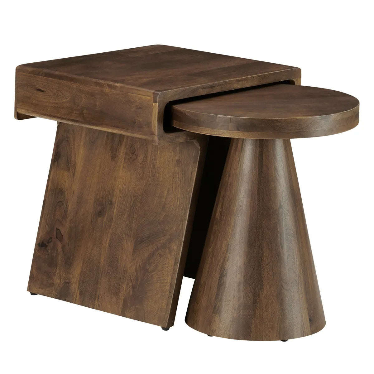 Vision Nesting Tables - Mango Wood Natural Stain 53x43x57cm Set of 2 Space Saving Modern Living Room End Tables