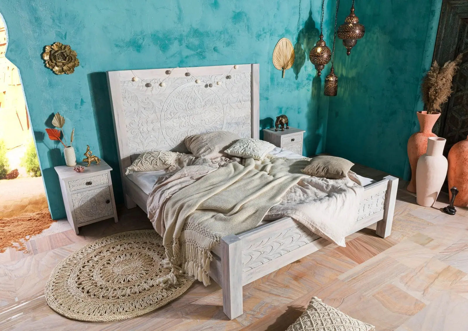 Carved Bed Mango 180x200 white Bed 180cm x 200cm carved bed jlhomedecor2021.myshopify.com