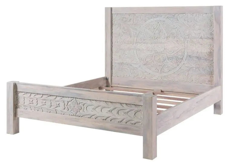 Carved Bed Mango 180x200 white Bed 180cm x 200cm carved bed jlhomedecor2021.myshopify.com