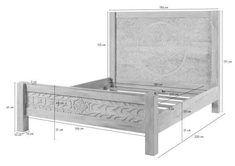Carved Bed Mango 180x200 white Bed 180cm x 200cm carved bed jlhomedecor2021.myshopify.com