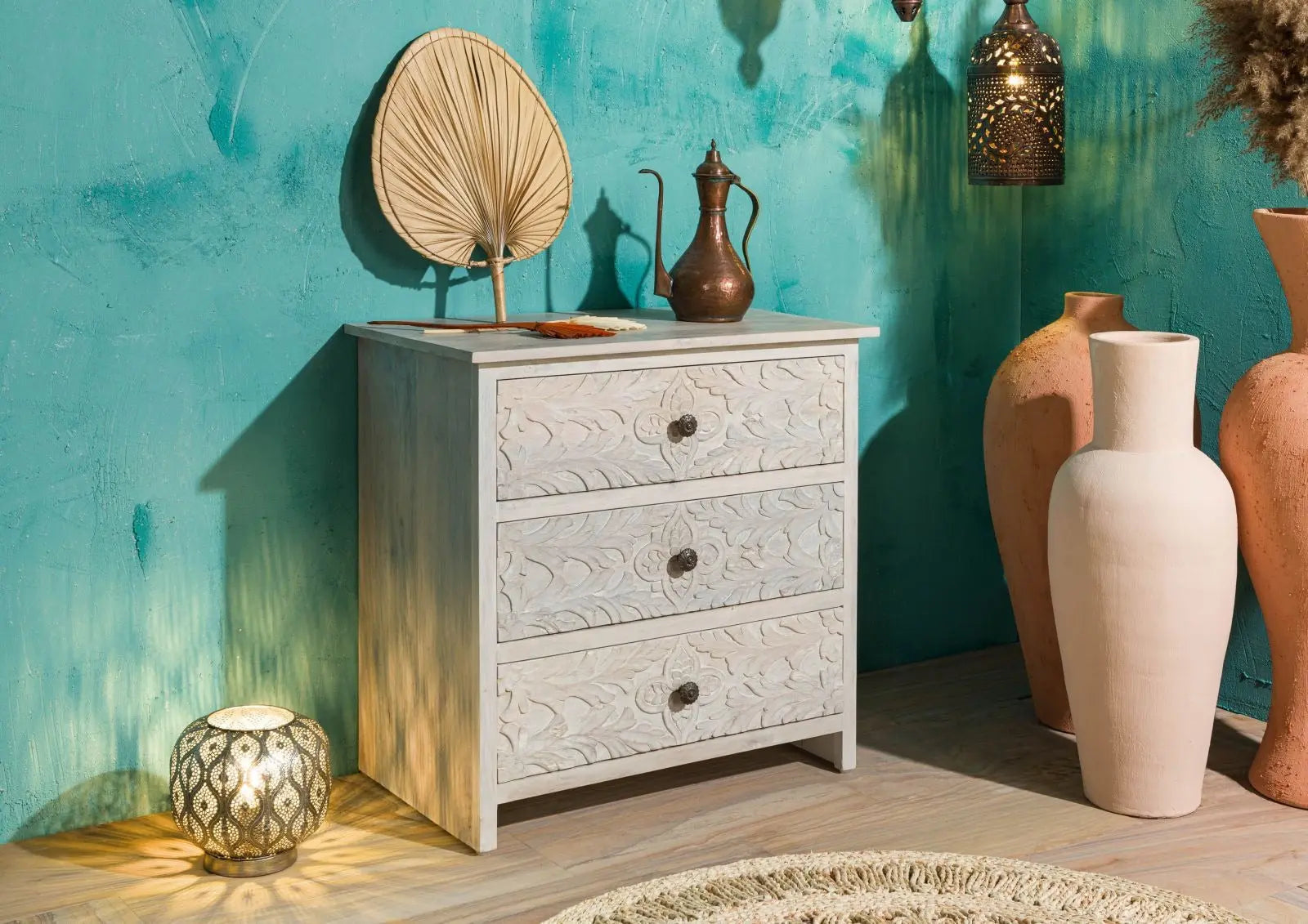 Carved Dresser Mango 80x48x78 white Dressing Table 80cm x 48cm x 78cm carved dresser jlhomedecor2021.myshopify.com