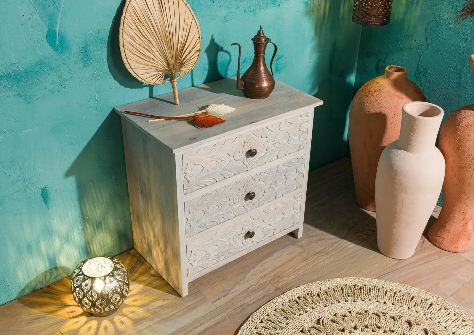 Carved Dresser Mango 80x48x78 white Dressing Table 80cm x 48cm x 78cm carved dresser jlhomedecor2021.myshopify.com