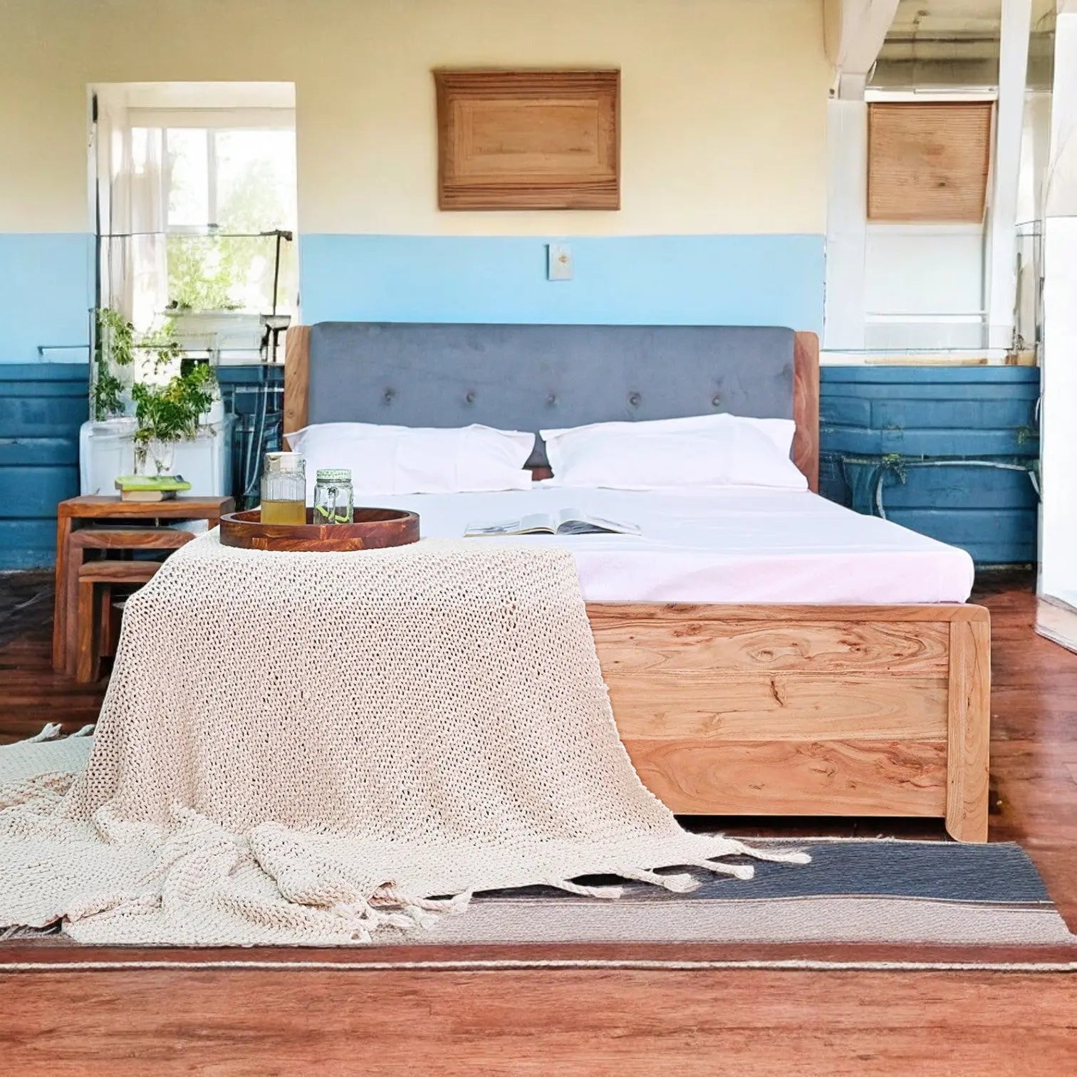 Cushioned Headboard Solid wood Bed |bed|storage bed|solid wood bed|wooden bed|king size bed|queen size bed|double bed|king bed|modern beds|bed room set, Bed  bed jlhomedecor2021.myshopify.com