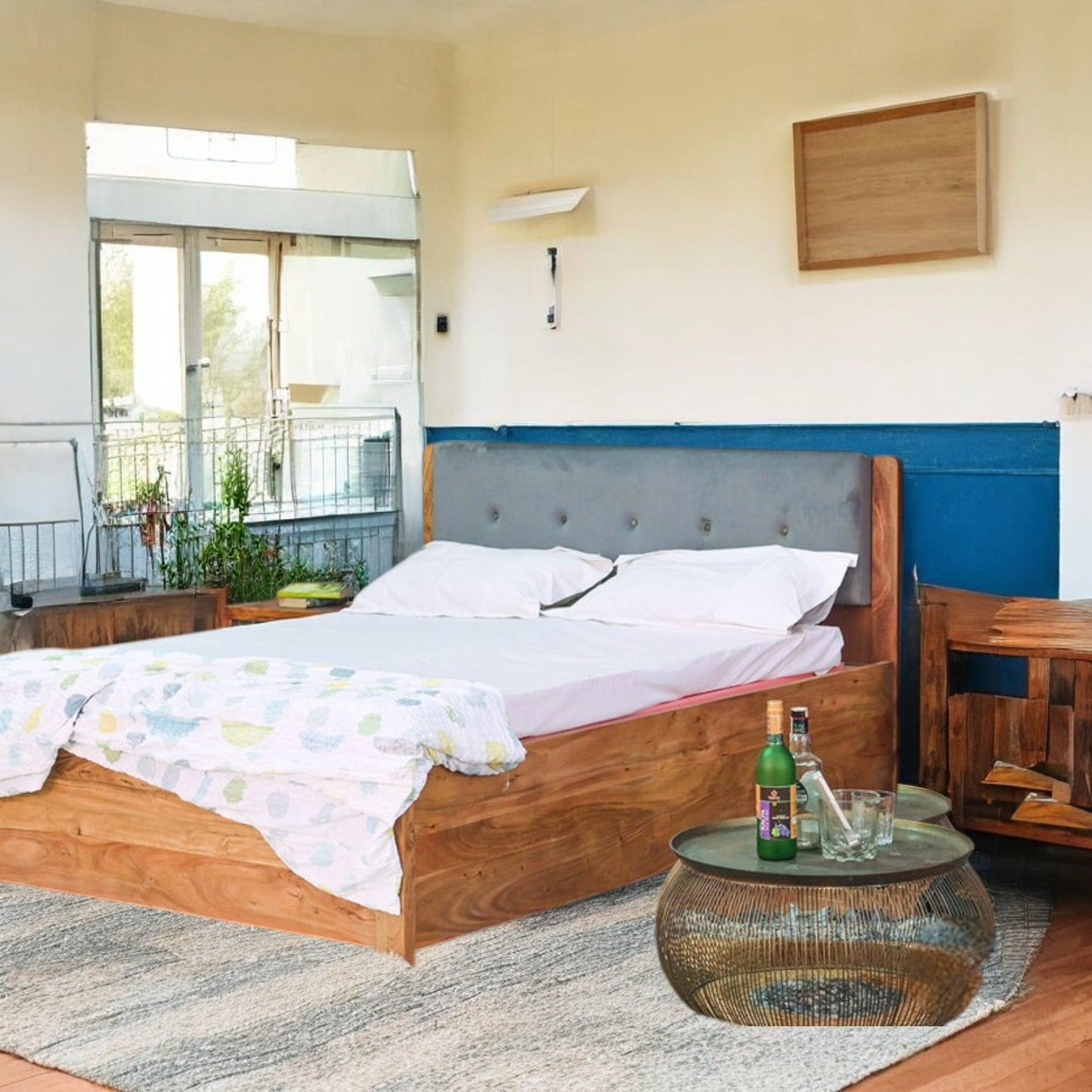 Stylish wooden bed for modern interiors.
