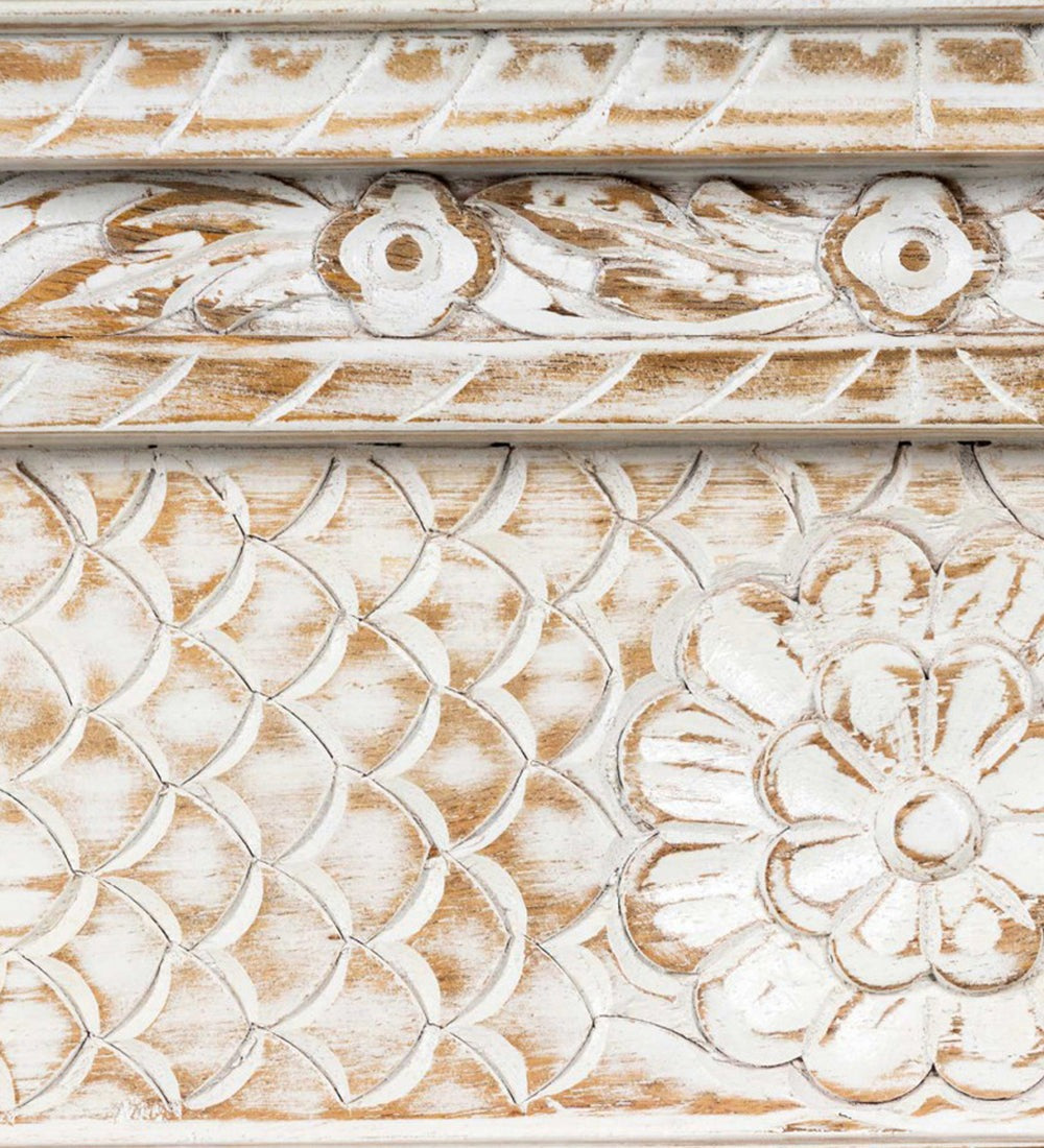 Decorative Wall Mirror - Ornate Mango Wood Frame with Distressed Finish