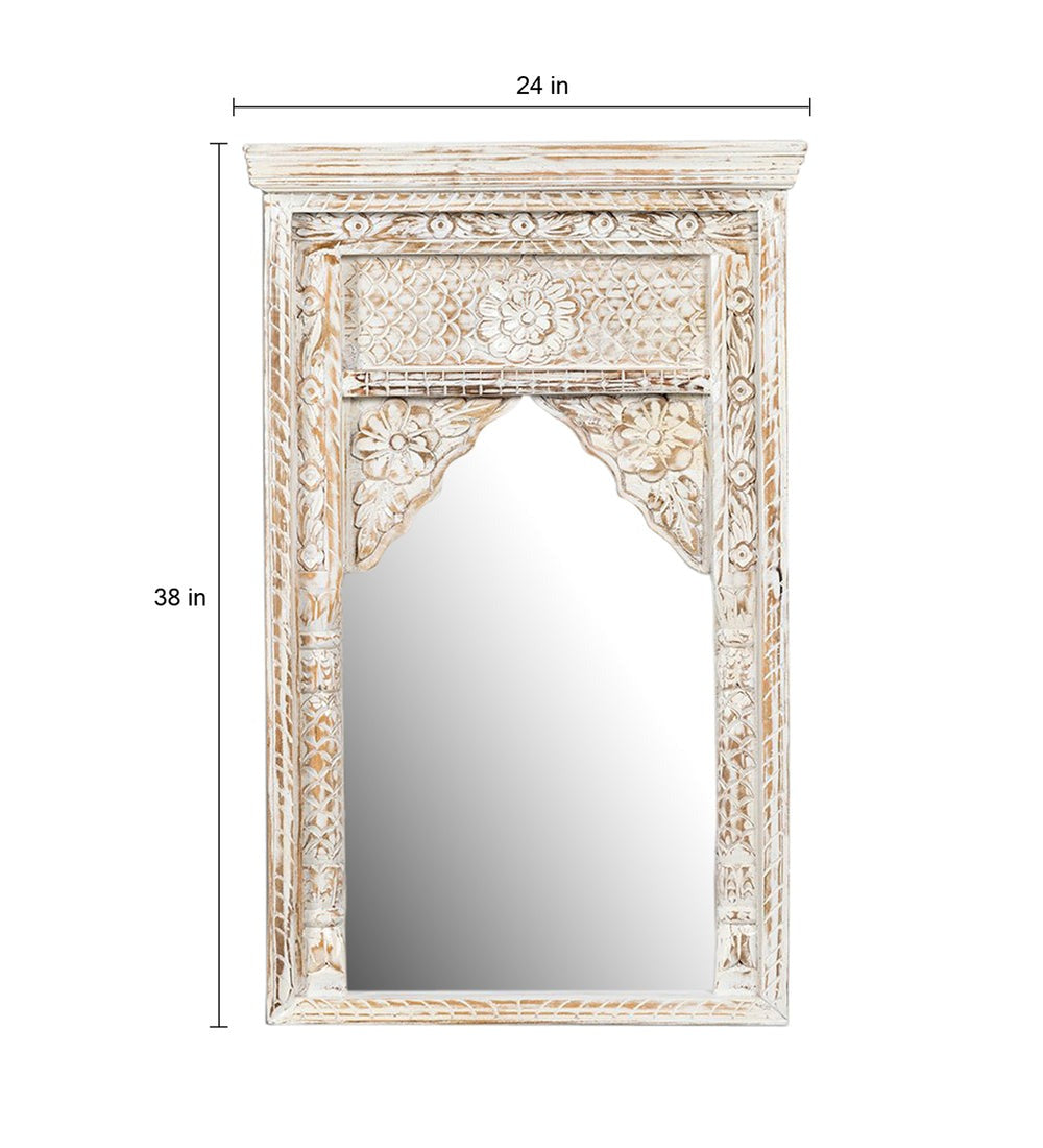 Decorative Wall Mirror - Ornate Mango Wood Frame with Distressed Finish