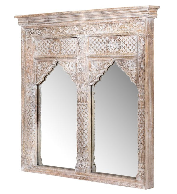 Decorative Wall Mirror - Ornate Mango Wood Frame with Distressed Finish