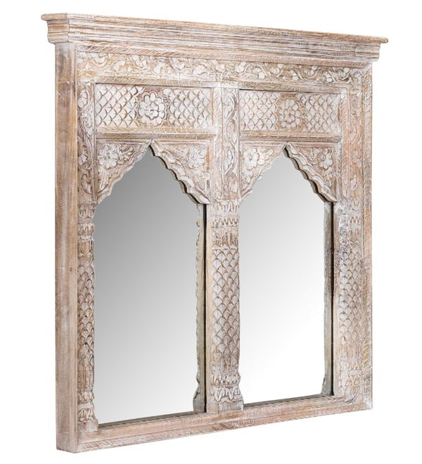 Decorative Wall Mirror - Ornate Mango Wood Frame with Distressed Finish