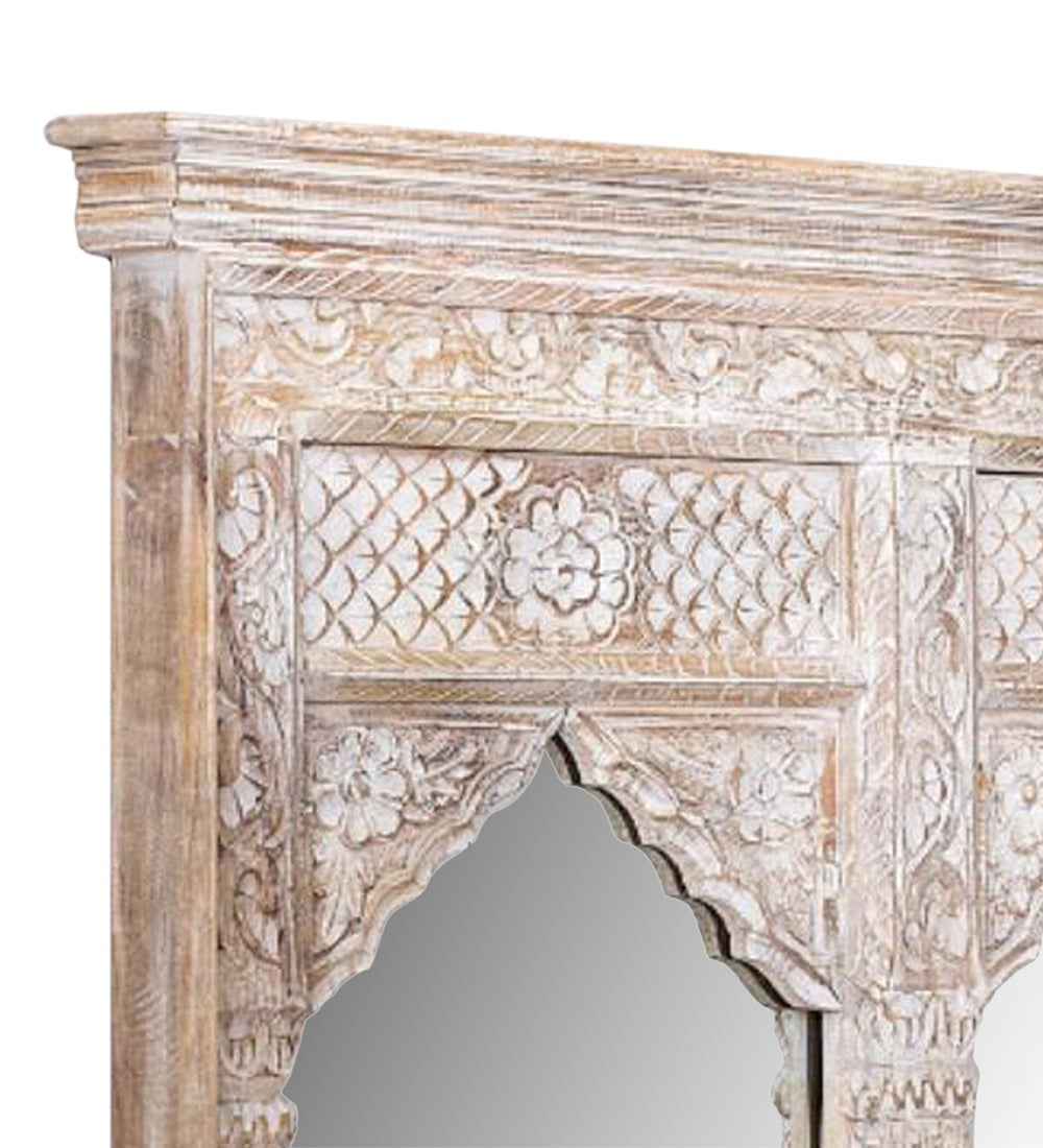 Decorative Wall Mirror - Ornate Mango Wood Frame with Distressed Finish